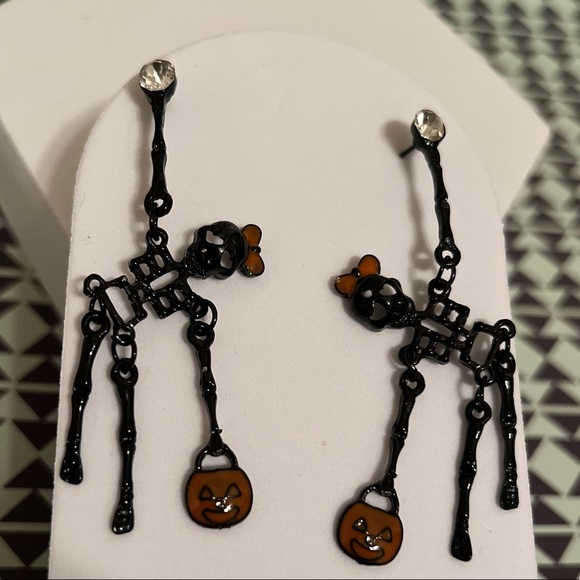 Halloween Dancing Skeleton Dangle Earrings - Picture 2 of 5